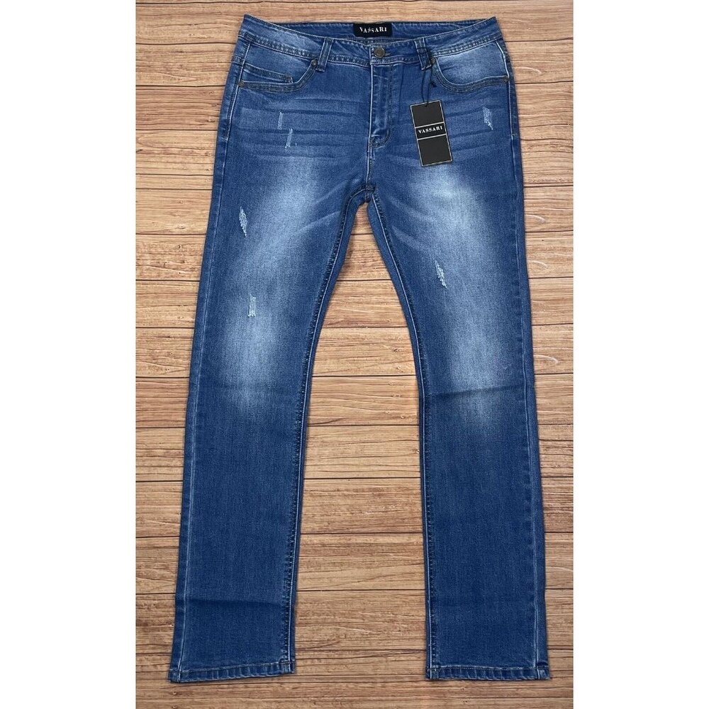 Vassari Mens Low Rise  Skinny Leg Blue Denim Jeans Size 36x32